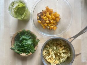 spinach, pesto, butternut squash, noodles image