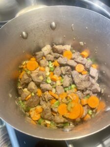 Homemade beef stew mirepoix