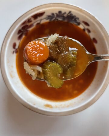 image of homemade beef stew served with rice