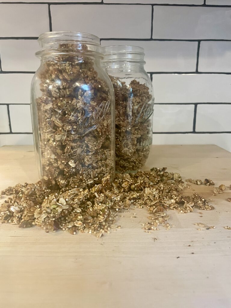 Final Product of Homemade Granola stored in mason jars